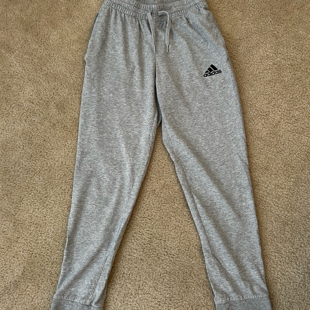 Adidas Gray Sweatpants with Relaxed Fit and Elastic Cuffs